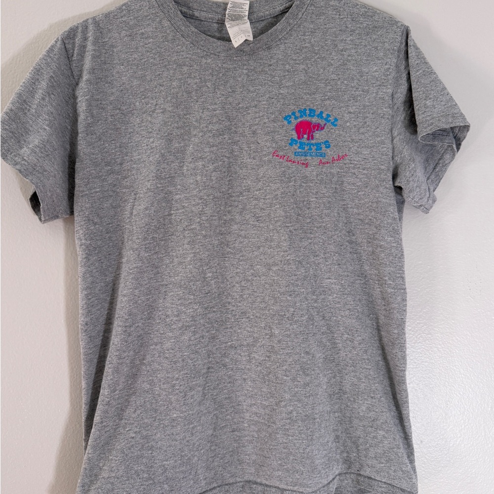 Ann Arbor MI Gray Tee with Pink and Blue Pinball Pete’s Arcade